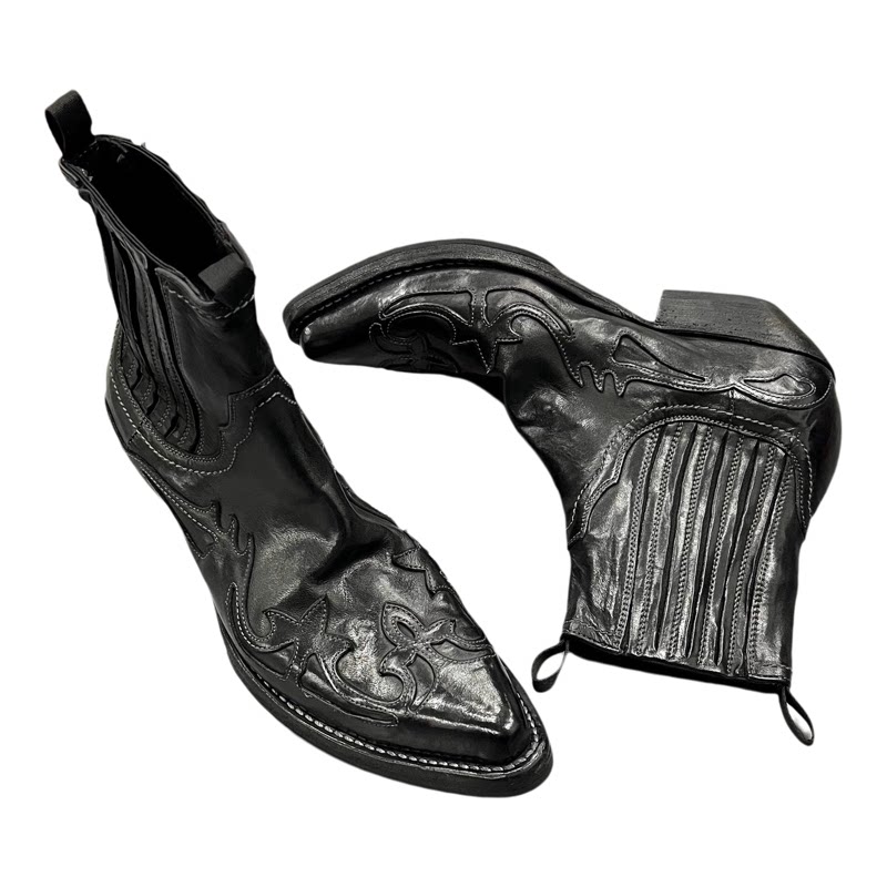 Dark retro western cowboy boots old knight boots
