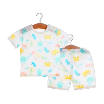 Childrens pajamas bamboo fiber short-sleeved suit baby home clothes mens and womens air-conditioned clothes 1 set medium and large childrens clothes boneless