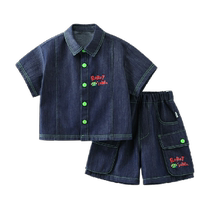 Qiqi Xiong Boys Denim Shirt Suit Summer Children 2024 New Summer Clothes Two-piece Set Boy Baby Work Clothes Summer
