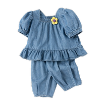 Balabala baby short-sleeved suit girls summer wear 2024 new childrens jeans fashionable sweet and artistic