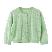Wei Shi Muni baby sweater thin spring and autumn baby cardigan sweater children solid color coat cheese mint
