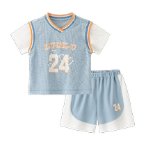 (Light and quick-drying) Baby short-sleeved shorts summer thin baby basketball uniform sports style two-piece suit for going out