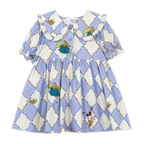 Maradin childrens clothing childrens dress 24 summer new style girls and childrens lace large lapel printed short-sleeved dress