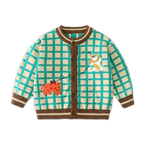 (Jungle Party Series) Qiqi Bear Baby Cardigan Pure Cotton Spring and Autumn Baby Sweater Western Style Boys Sweater