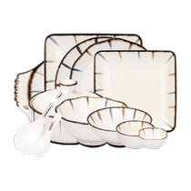 Modern housewife Lanhe Japanese tableware set creative ceramic rice bowl dish plate bowl and chopsticks combination dish set for home use