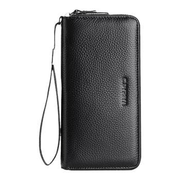 Long leather zipper large capacity clutch bag