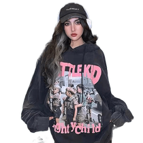 2023 early autumn new national fashion American character print hooded sweatshirt for women ins trendy street couple long-sleeved top