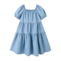 Balabala girls skirts childrens dresses 2024 new summer clothes for big children denim skirt sweet puff sleeves