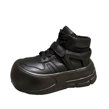 2024 ພາກຮຽນ spring ຫນັງແທ້ cowhide toe ຂະຫນາດໃຫຍ່ lace-up ເກີບສູງເກີບບາດເຈັບແລະ sneakers ugly bread shoes slimming ເກີບແມ່ຍິງ