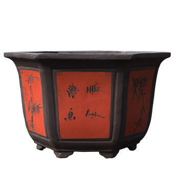 Extra large flower pot ceramic extra large tree planting household large outdoor money tree hexagonal purple sand flower pot factory direct sales