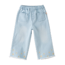 David Bella girls jeans 2024 new spring childrens pants baby girl wide leg pants nine-point pants