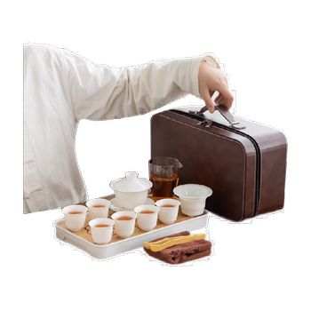 Gold-inlaid jade car portable travel tea set