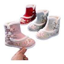 Autumn and winter Hanfu shoes plus velvet cotton shoes girls embroidered shoes old Beijing childrens cloth shoes students performance shoes