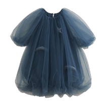(Lu Fu) 2024 Summer Girls Breathable Puff Sleeve Mesh Dress French Cute Little Skirt