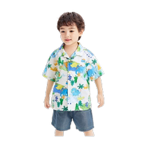 Balabala boy short sleeve suit baby children summer dress 2024 new childrens clothing printed shirt denim shorts