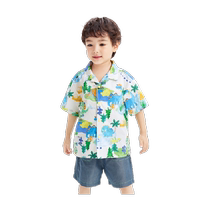 Balabala boys short-sleeved suit baby children summer clothes 2024 new childrens clothing printed shirt denim shorts