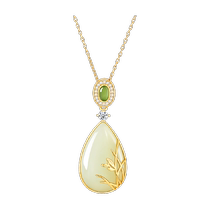 (China Gold) Zhen Shang Silver Orchid Sterling Silver Necklace and Tian Jade Pendant Mother’s Day Gift for Mom and Elders