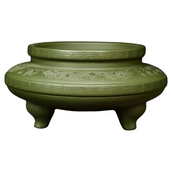 Yixing Premium Purple Clay Flower Pot, Small Three-Legged Incense Burner, Succulent, Calamus, Cloud Bamboo Bonsai Pot, Golden Bullet Green Plant Pot