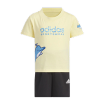 阿迪达斯童装24年男女小童套装卡通短袖短裤两件套 JF3867JF3866