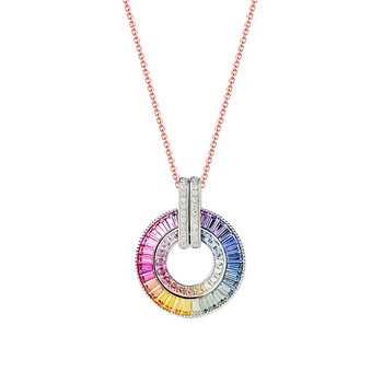 Natural colorful rainbow sapphire pendant 18k gold