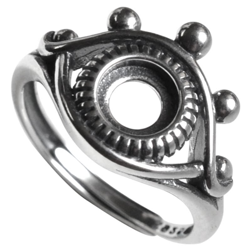 Yanzijia retro old style s925 silver ring holder empty holder living mouth all-seeing eye vintage ring holder 6*6