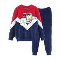 Ultraman childrens pajamas boys half-velvet soft home clothes coral velvet plus velvet thick suit warm in autumn and winter