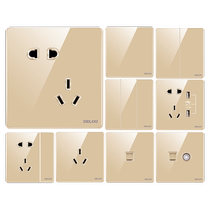 Delixi official website type 86 three-plug one-open five-hole household USB glass switch socket panel porous 881 gold