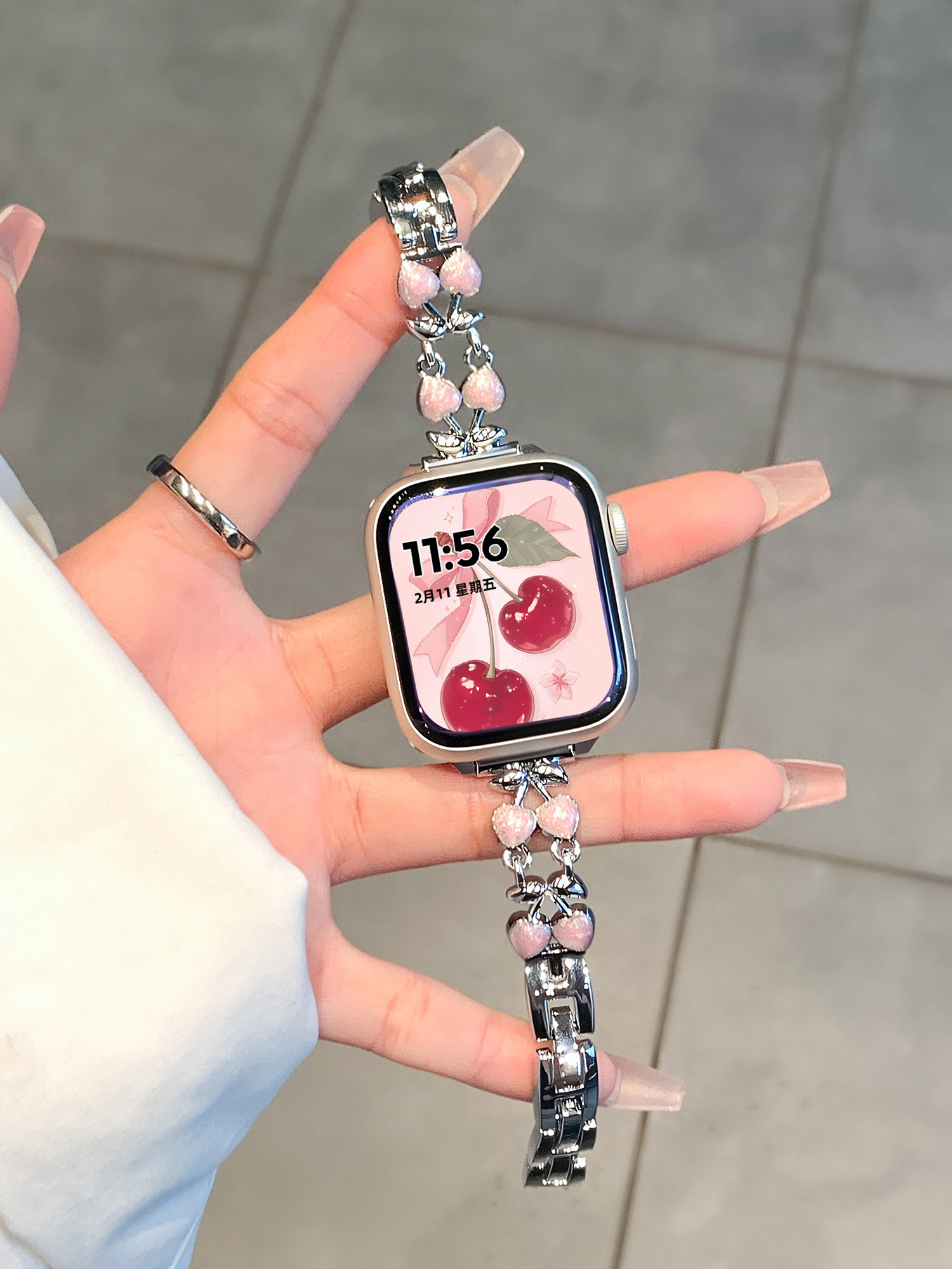 Yousousou is a new cherry metal watch band suitable for Apple Watch Series 11. It's a premium smart bracelet for Apple Watch Series 10, featuring breathable technology and a summer-ready design.