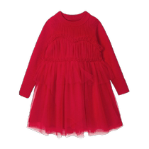 (Rabbit Lord) Mini Balabala Girls Dress Spring and Autumn Baby Long Sleeve Knitted Sweater Mesh Skirt