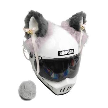 Premium bean paste gray bell streamer helmet plush cat ear decoration detachable motorcycle ski ice hockey motorcycle