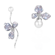 DODOGOGO asymmetric black crystal flower earrings for women niche design high-end earrings light luxury earrings