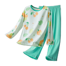Red bean childrens pajamas pure cotton long-sleeved spring and summer mesh home clothes set boys and girls cotton air-conditioning clothes antibacterial