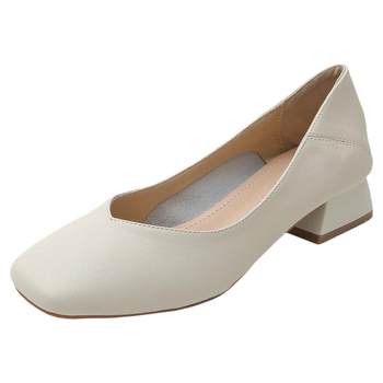 Free trial! genuine leather shallow thick heel shoes for women