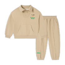 Mini Balabala long-sleeved suit for boys and girls baby winter plus velvet warm pullover sweatshirt and jumping pants 2-piece set