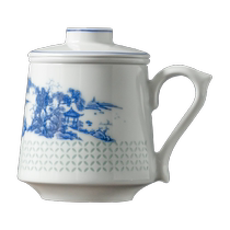 Jingdezhen ceramic blue and white tea cup mug Jiangnan rhyme tea leaking cup Chinese style large capacity water cup with lid