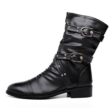Versatile long martin boots, pointed leather boots, mid-calf men's boots
