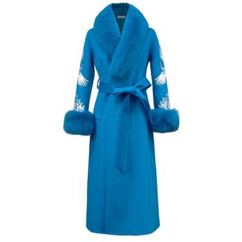 浒城古娘新款精致刺绣羊毛气质长款新中式国风毛呢大衣外套女秋冬