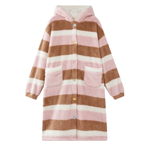Gukoo Nutshell Nightgown Couple Winter Striped New Coral Velvet Warm Mens Home Clothes Nightgown D