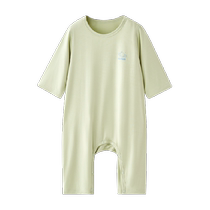 European pregnancy baby one-piece pajamas breathable 2024 spring and summer ice silk thin childrens home clothes boys and girls air-conditioned clothes