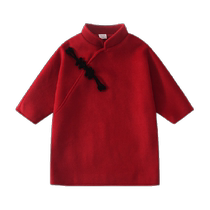 (New Years Clothing Series) Ueki Childrens Clothing National Trend Bucket Cheongsam Woolen Girls Jacket Coat 2022 Winter New Style