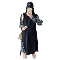 Maternity clothing autumn fake two-piece color-blocked plaid long-sleeved dress loose slimming fashionable spring and autumn skirt