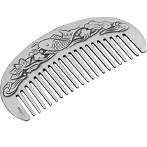 Shunqin Yinlou S999 pure silver comb for women old-fashioned fortune-shaped fish lotus semi-circular comb exquisite sterling silver hair comb for elders