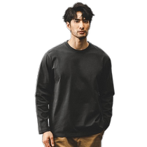 American heavyweight cotton long-sleeved t-shirt for men 2024 autumn trendy brand loose casual top mens gray bottoming shirt