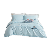 Luolai Home Textiles Infant Class A 60-count long-staple cotton satin quilt cover bed sheet four-piece set student three-piece set
