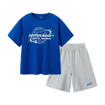 Balabala children fitted children suit boys Summer sports short sleeves Two sets CUHK Pure Cotton Trend Printing
