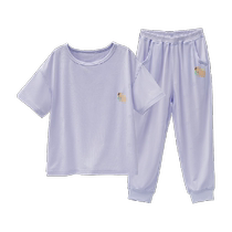 Q21 childrens sweat-wicking home clothes set boys and girls short-sleeved long pants pajamas breathable and antibacterial summer new
