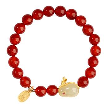 ປີເກີດ Agate Red Bracelet Jade Rabbit Bracelet Female Hetian Jade Transfer Beads Hand Jewelry Year of Rabbit Gift for Girlfriend