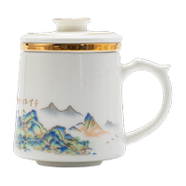 2024新款女士茶杯大号大容量陶瓷茶水分离马克杯德化白瓷杯子水杯