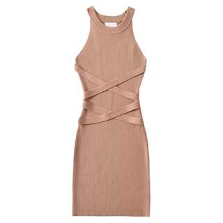 Waist halter neck hip-covering knitted short skirt dress