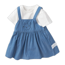 Balabala childrens suit girls infant short-sleeved two-piece set baby summer suspender skirt cute and fashionable